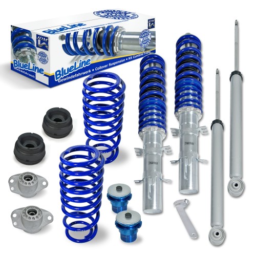 BlueLine Coilover Kit with Domcap Set suitable for VW Golf 4, Golf 4 Bora and Variant (1J) year 1997 - 2006, except vehicles with four-wheel drive