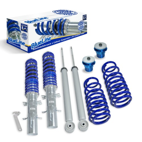 Suspension combiné fileté BlueLine Réglables - Amortisseurs filetés - Tuning Kit Complet - Qualité Allemande approprié pour Compatible av. Golf 4/ Bora + Variant (1J) 97-, Tuning Kit Complet - Qualité Allemande