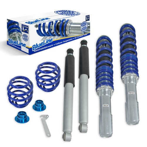 Suspension combiné fileté BlueLine Réglables - Amortisseurs filetés - Tuning Kit Complet - Qualité Allemande approprié pour Compatible av. Corsa A 10.82-3.93/ B 3.93-10.01/ Tigra 11.94-04, Tuning Kit Complet - Qualité Allemande