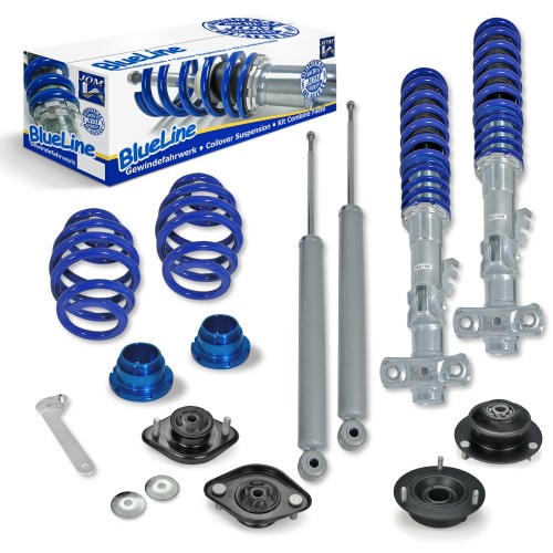 BlueLine Coilover Kit with Domcap Set suitable for BMW E36 4 and 6 cylinder all models except M3, year 06.1992-2000