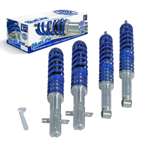 Suspension combiné fileté BlueLine Réglables - Amortisseurs filetés - Tuning Kit Complet - Qualité Allemande approprié pour Compatible av. Golf 1/ Jetta 1, 74-8.83/ Cabrio 9.79-6.93 (155), Scirocco 1 + 2  (53/B)  Tuning Kit Complet - Qualité Allemande