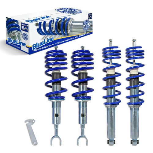 Suspension combiné fileté BlueLine Réglables - Amortisseurs filetés - Tuning Kit Complet - Qualité Allemande approprié pour Compatible av. A4 (B5) Incl. Avant Sans Quattro 4.94-12.00/02.95-06.01, Tuning Kit Complet - Qualité Allemande