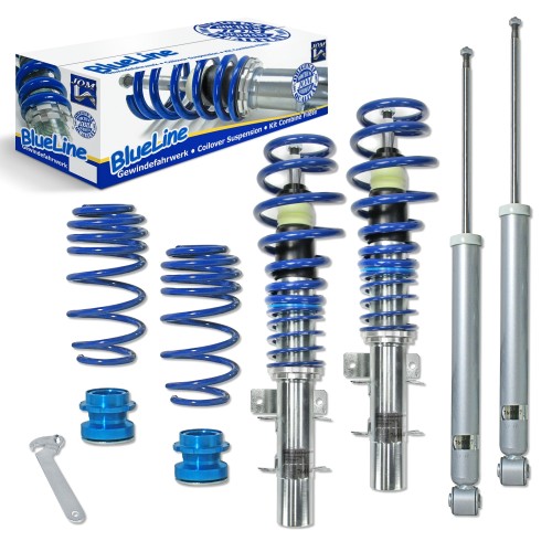 Suspension combiné fileté BlueLine Réglables - Amortisseurs filetés - Tuning Kit Complet - Qualité Allemande approprié pour Compatible av. Polo 9N/ 9N2/ 9N3/ Fox 5Z 1.2/ 1.4/ 1.6/ 1.8T & 1.4 TDi/ 1.9SDi/ 1.9TDi, 4.02-09, Tuning Kit Complet - Qualité Allem