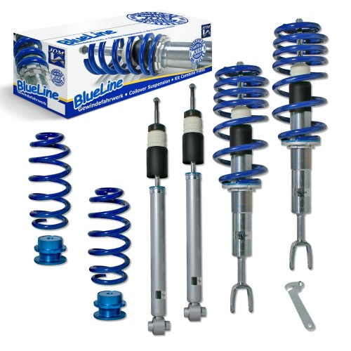 Suspension combiné fileté BlueLine Réglables - Amortisseurs filetés - Tuning Kit Complet - Qualité Allemande approprié pour Compatible av. A4 B6/ B7 Avant (8e) Quattro 1.8T/ 3.0/ 1.9TDI/ 2.0 TDI/ 2.5TDI Sans Réglage de niveau / Sport, 00-07, Tuning Kit Co