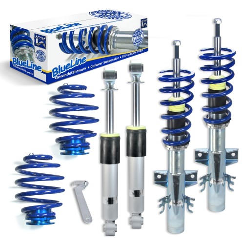 Suspension combiné fileté BlueLine Réglables - Amortisseurs filetés - Tuning Kit Complet - Qualité Allemande approprié pour Compatible av. Multivan / Bus T5 Typ 7H 2.0/ 3.2 V6/ 1.9TDi/ 2.0TDi/ BiTDi/ 2.5TDi/ 4 Motion, 03-15, Tuning Kit Complet - Qualité A