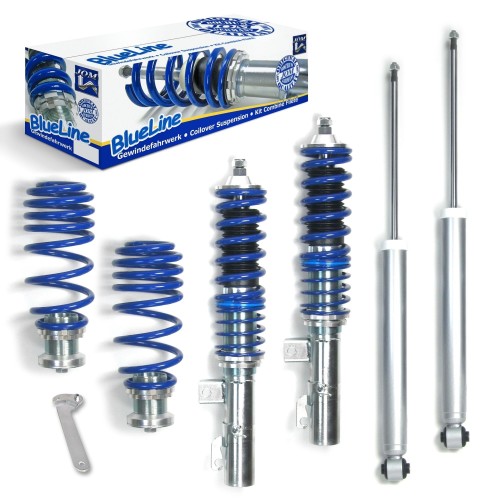 Suspension combiné fileté BlueLine Réglables - Amortisseurs filetés - Tuning Kit Complet - Qualité Allemande approprié pour Compatible av. TT 8N Coupé/Roadster 1.8/ 1.8T NON Quattro, 9.98-06,  Tuning Kit Complet - Qualité Allemande