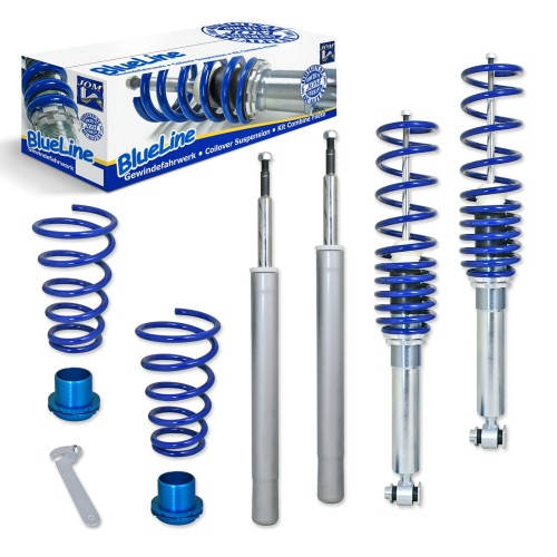 Suspension combiné fileté BlueLine Réglables - Amortisseurs filetés - Tuning Kit Complet - Qualité Allemande approprié pour Compatible av. E34 Limo 525i/ 530i/ 540i/ 524TD/TDS/530D, (D16/M14), 8.90-, Tuning Kit Complet - Qualité Allemande