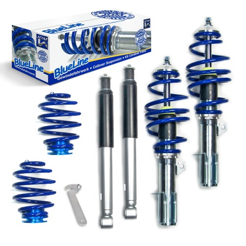 Suspension combiné fileté BlueLine Réglables - Amortisseurs filetés - Tuning Kit Complet - Qualité Allemande approprié pour Compatible av. Corsa C 1.4i 16V/1.8i 16V/1.3CDTi/1.7DTi/1.7CDTi, 11.01-06, HA Schraube M14, Tuning Kit Complet - Qualité Allemande