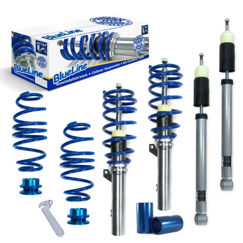 Suspension combiné fileté BlueLine Réglables - Amortisseurs filetés - Tuning Kit Complet - Qualité Allemande approprié pour Compatible av. Golf 7 Limo/ Variant/ Sportsvan (AU/AUV) 1.0TSi/ 1.2 TSI/ 1.4 TGI/ 1.4 TSI, 2012-2019, (Achslast VA 965 kg) Que pour