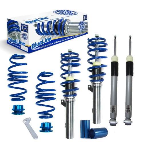 Suspension combiné fileté BlueLine Réglables - Amortisseurs filetés - Tuning Kit Complet - Qualité Allemande approprié pour Compatible av. Golf 7 Limo/ Variant/ Sportsvan (AU/AUV) 1.6 TDI/ 1.8 TSI/ 2.0 TDI/ Gti/ GTD, 2012-, (Achslast VA 1080 kg) Que pour 