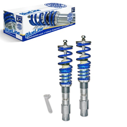 Suspension combiné fileté BlueLine Réglables - Amortisseurs filetés - Tuning Kit Complet - Qualité Allemande approprié pour Compatible av. 5er E61 Touring, 04-10,  (Que pour VA), HA Sans Réglage de niveau , Tuning Kit Complet - Qualité Allemande/Serie