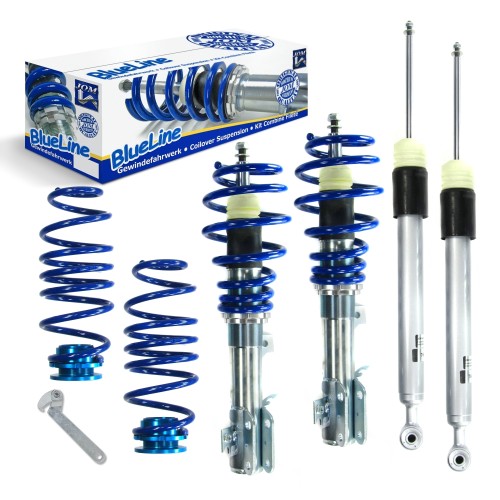 Suspension combiné fileté BlueLine Réglables - Amortisseurs filetés - Tuning Kit Complet - Qualité Allemande approprié pour Ford Fiesta JHH 1.1, 1.0 EcoBoost, 1.5 EcoBoost, 1.5 TDCi, 2017-, Tuning Kit Complet - Qualité Allemande