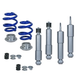 Suspension combiné fileté BlueLine Réglables - Amortisseurs filetés - Tuning Kit Complet - Qualité Allemande approprié pour Compatible av. T4 Transporter Incl. Syncro/ Multivan/ Caravelle/ Bus T4 Incl. Syncro 91-03, Barres de torsion en série